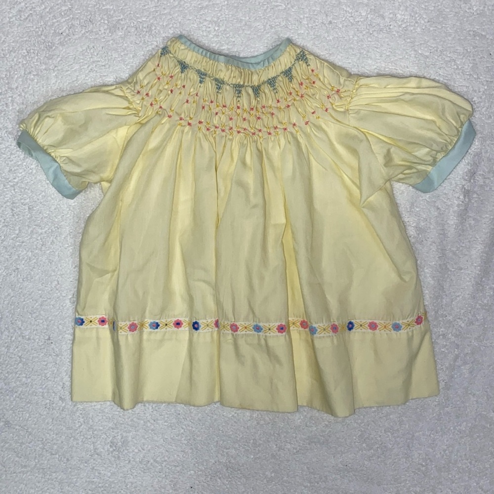 Vintage Polly flinders hand smocked puff sleeve summer dress 9m